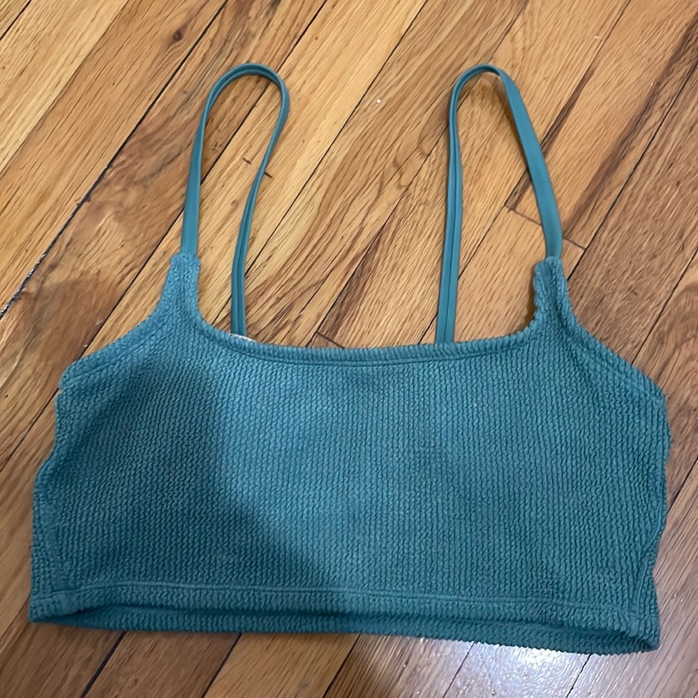Size M turquoise pucker texture square neck bikini top - Kona sol